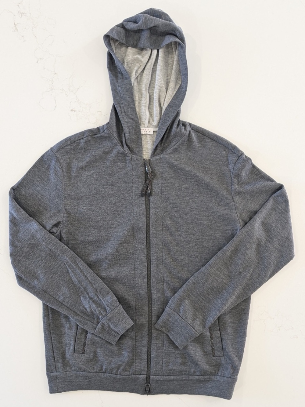 Brunello Cucinelli Grey Cotton Silk Hooded Precious Zip Sweatshirt XS Italy NWT